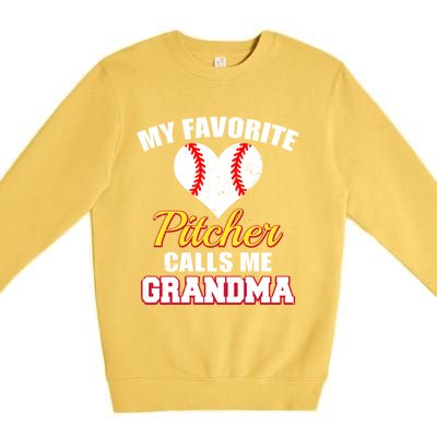 My Favorite Pitcher Calls Me Grandma Baseball Grandma Cute Gift Premium Crewneck Sweatshirt