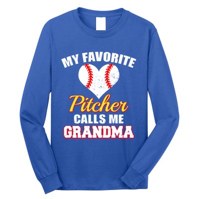 My Favorite Pitcher Calls Me Grandma Baseball Grandma Cute Gift Long Sleeve Shirt