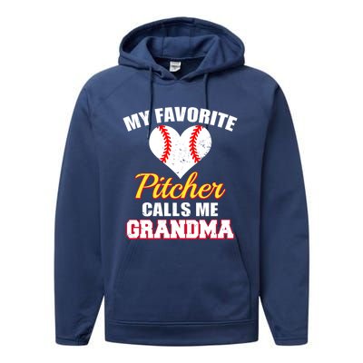 My Favorite Pitcher Calls Me Grandma Baseball Grandma Cute Gift Performance Fleece Hoodie