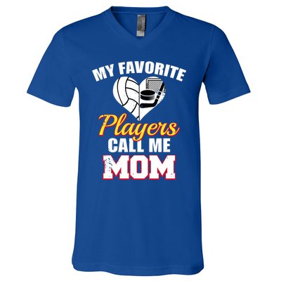 My Favorite Players Call Me Mom Funny Volleyball Hockey Mom Gift V-Neck T-Shirt