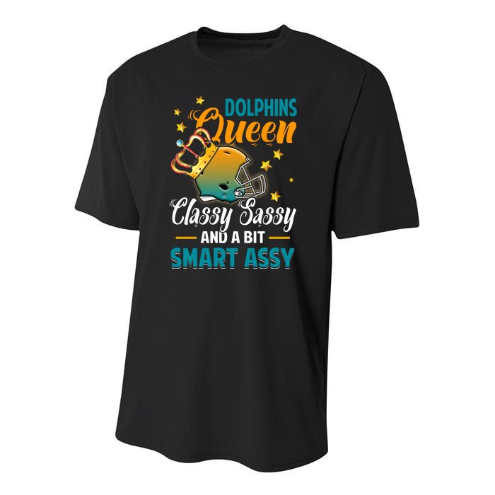 Miami Football Queen Classy Sassy And A Bit Smart Assy Youth Performance Sprint T-Shirt