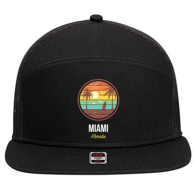 Miami Florida Retro Vintage Sunset 7 Panel Mesh Trucker Snapback Hat