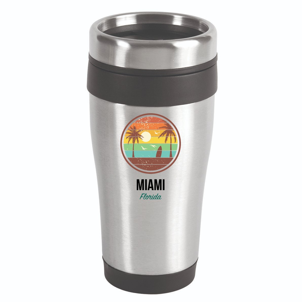 Miami Florida Retro Vintage Sunset 16oz Travel Tumbler