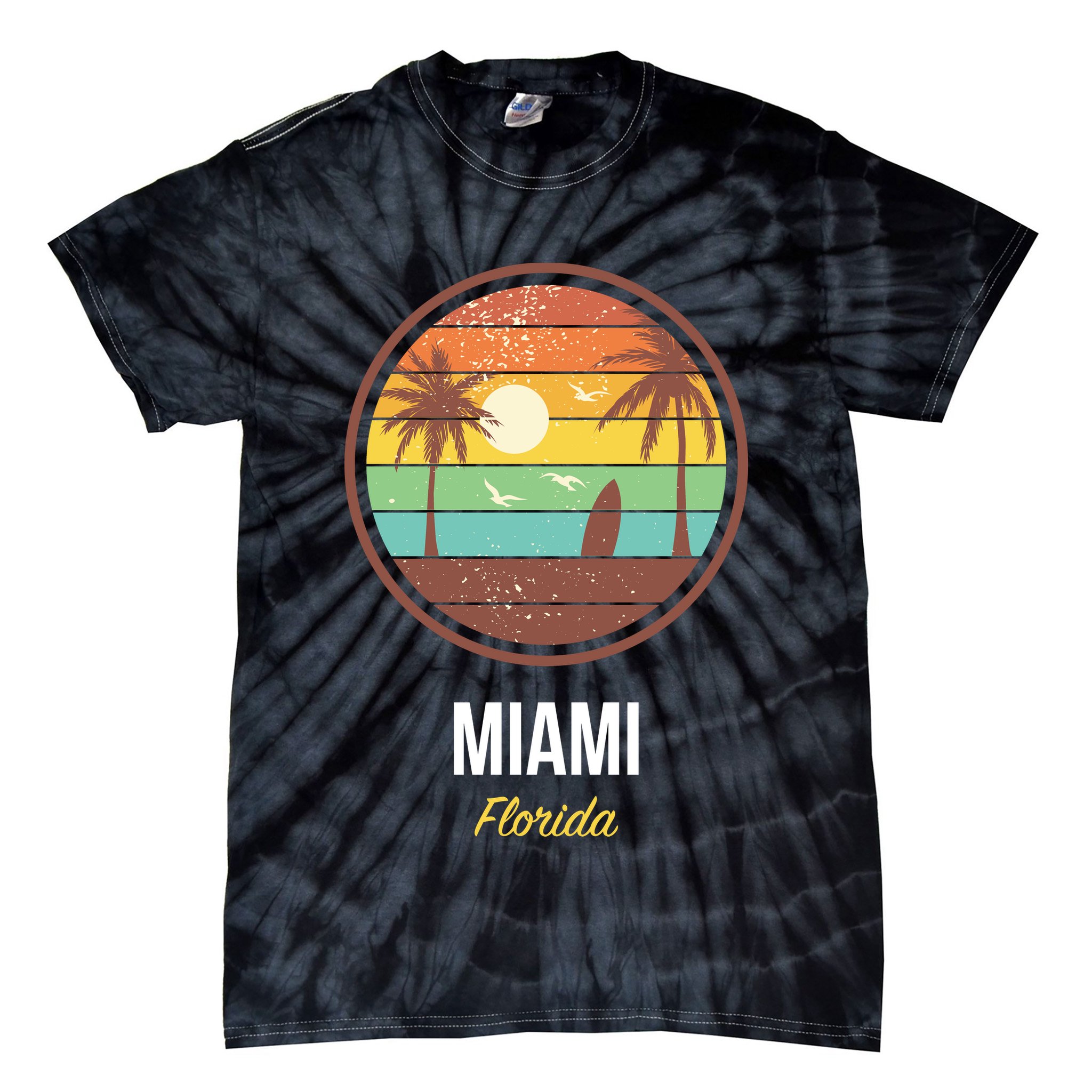 Miami Florida Retro Vintage Sunset Tie-Dye T-Shirt