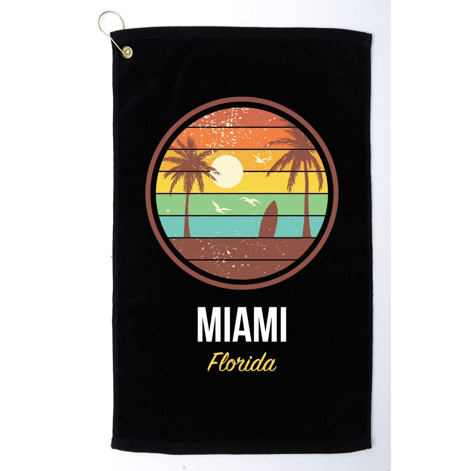 Miami Florida Retro Vintage Sunset Golf Towel