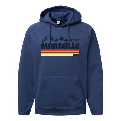 Marseille France Retro Tourism Cool Gift Performance Fleece Hoodie