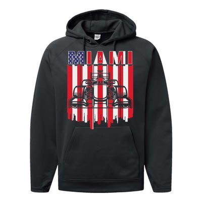 Miami Formula Racing Track Circuit United States Flag Performance Fleece Hoodie