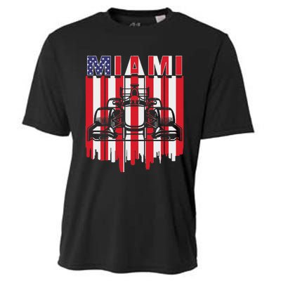 Miami Formula Racing Track Circuit United States Flag Cooling Performance Crew T-Shirt