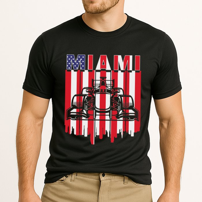 Miami Formula Racing Track Circuit United States Flag Cooling Performance Crew T-Shirt