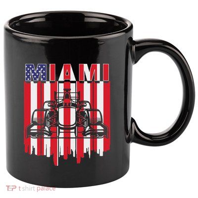 Miami Formula Racing Track Circuit United States Flag 11oz C Handle Ceramic Mug