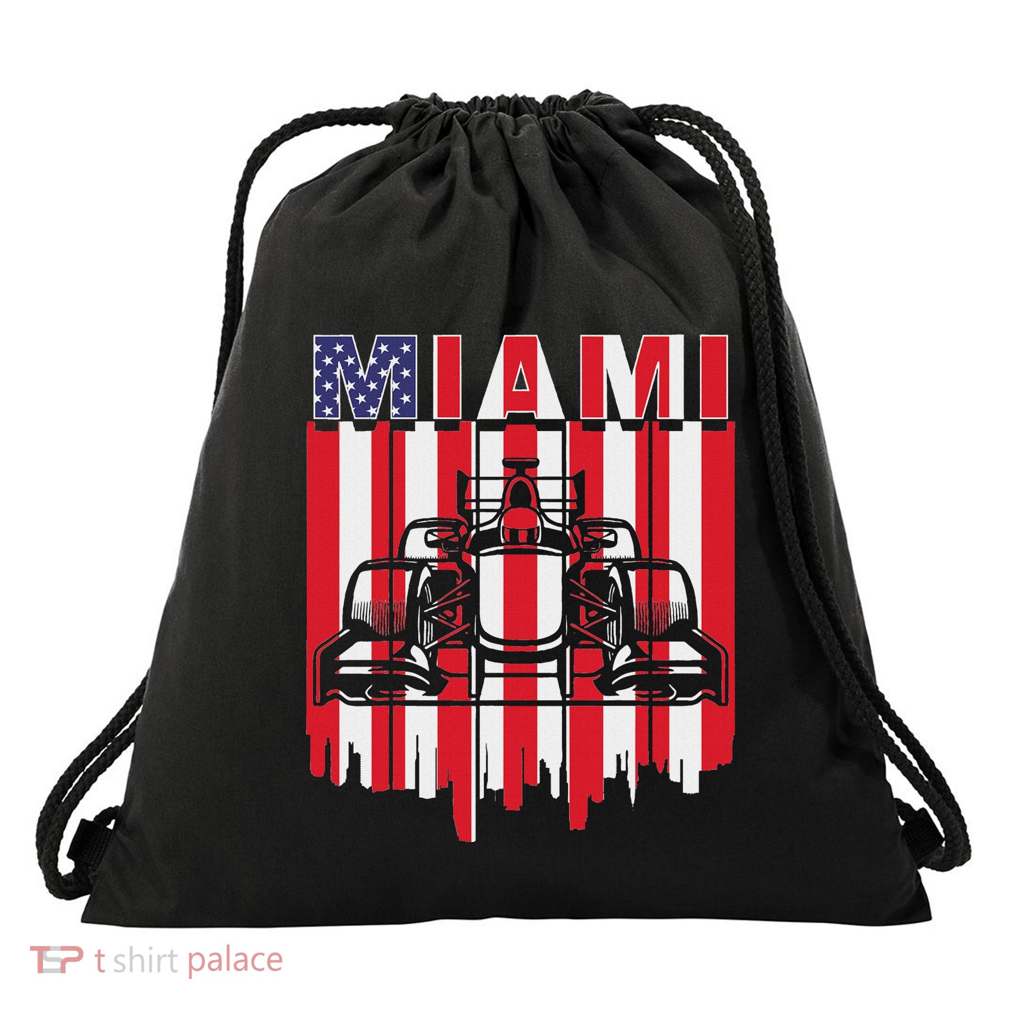 Miami Formula Racing Track Circuit United States Flag Drawstring Bag