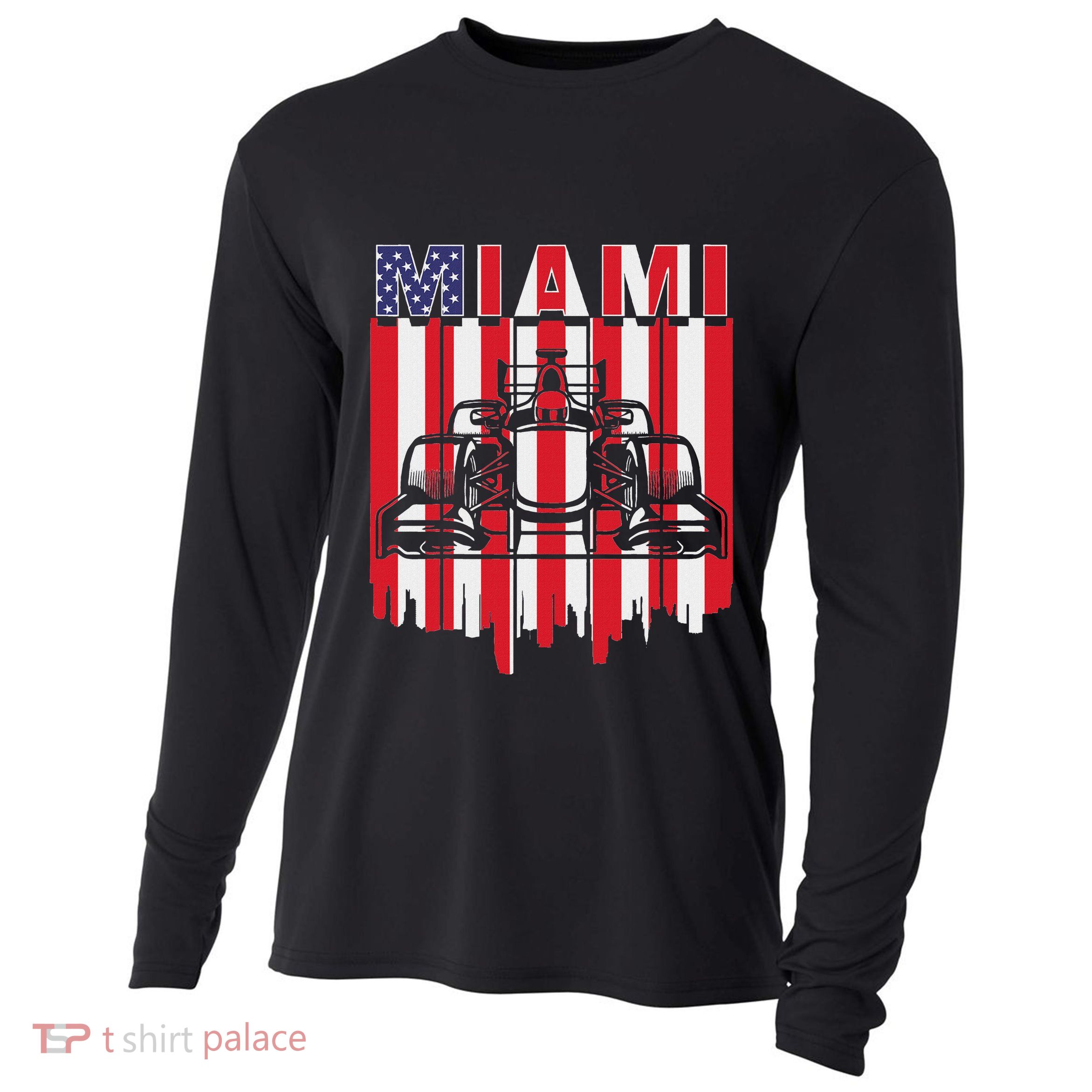Miami Formula Racing Track Circuit United States Flag Cooling Performance Long Sleeve Crew