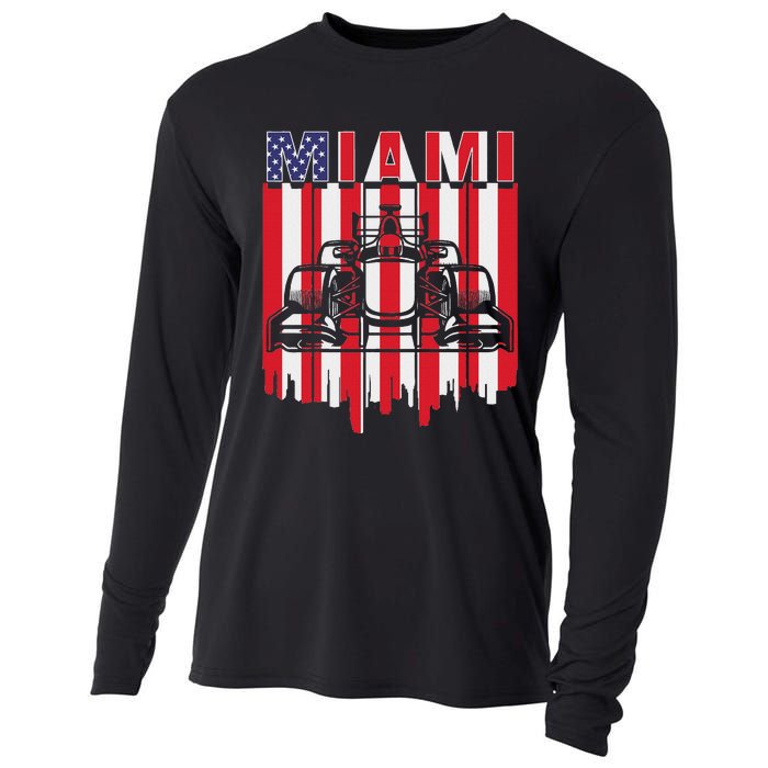 Miami Formula Racing Track Circuit United States Flag Cooling Performance Long Sleeve Crew