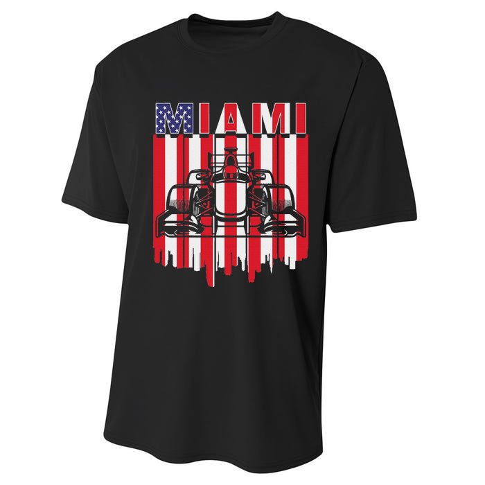 Miami Formula Racing Track Circuit United States Flag Performance Sprint T-Shirt