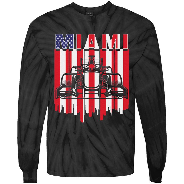 Miami Formula Racing Track Circuit United States Flag Tie-Dye Long Sleeve Shirt