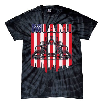 Miami Formula Racing Track Circuit United States Flag Tie-Dye T-Shirt