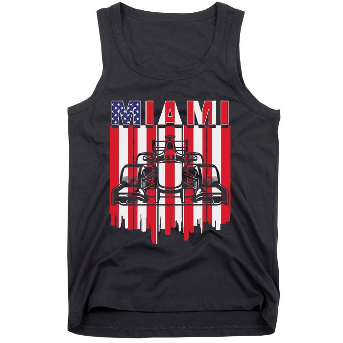 Miami Formula Racing Track Circuit United States Flag Tank Top