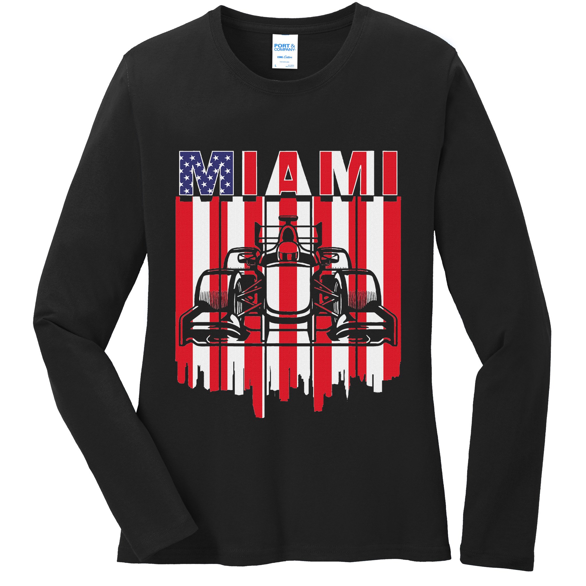 Miami Formula Racing Track Circuit United States Flag Ladies Long Sleeve Shirt