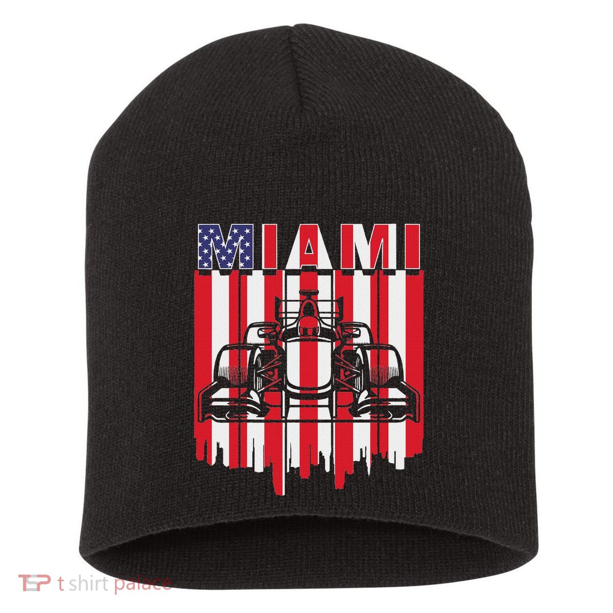 Miami Formula Racing Track Circuit United States Flag Short Acrylic Beanie