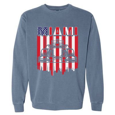 Miami Formula Racing Track Circuit United States Flag Garment-Dyed Sweatshirt