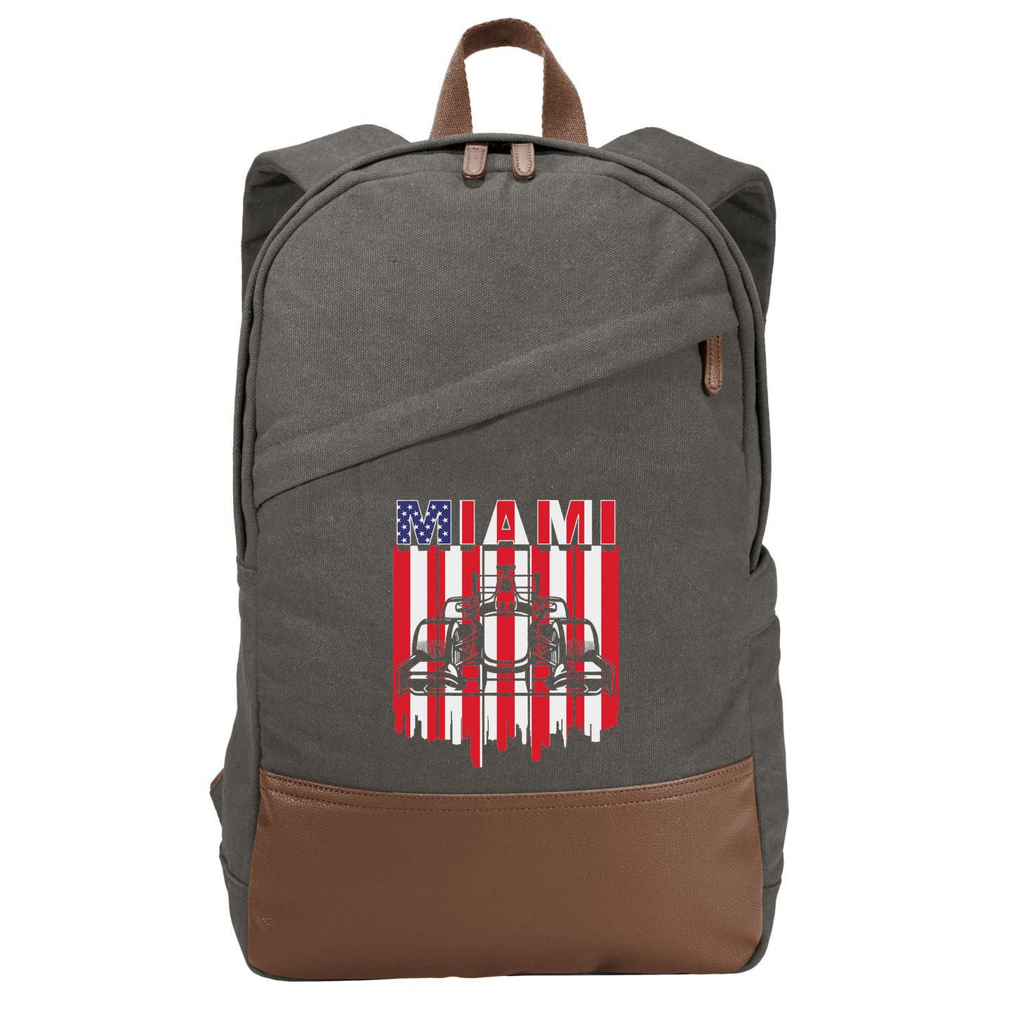 Miami Formula Racing Track Circuit United States Flag Cotton Canvas Backpack