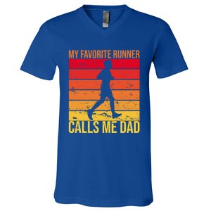 My Favorite Runner Calls Me Dad Running FatherS Day Gift V-Neck T-Shirt