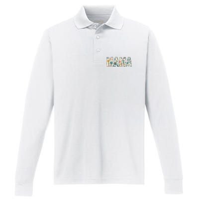 Mama Floral Retro Performance Long Sleeve Polo