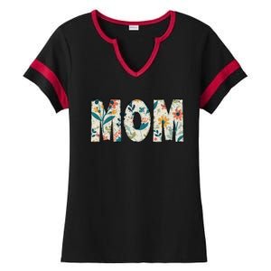 Mom Floral Retro Ladies Halftime Notch Neck Tee