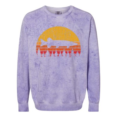 Muskie Fishing Retro Musky Fisherman Treeline Sunset Colorblast Crewneck Sweatshirt