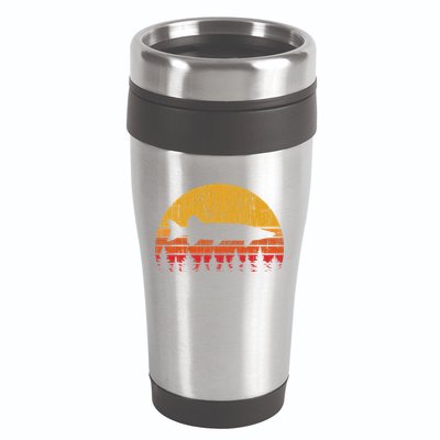 Muskie Fishing Retro Musky Fisherman Treeline Sunset 16oz Travel Tumbler