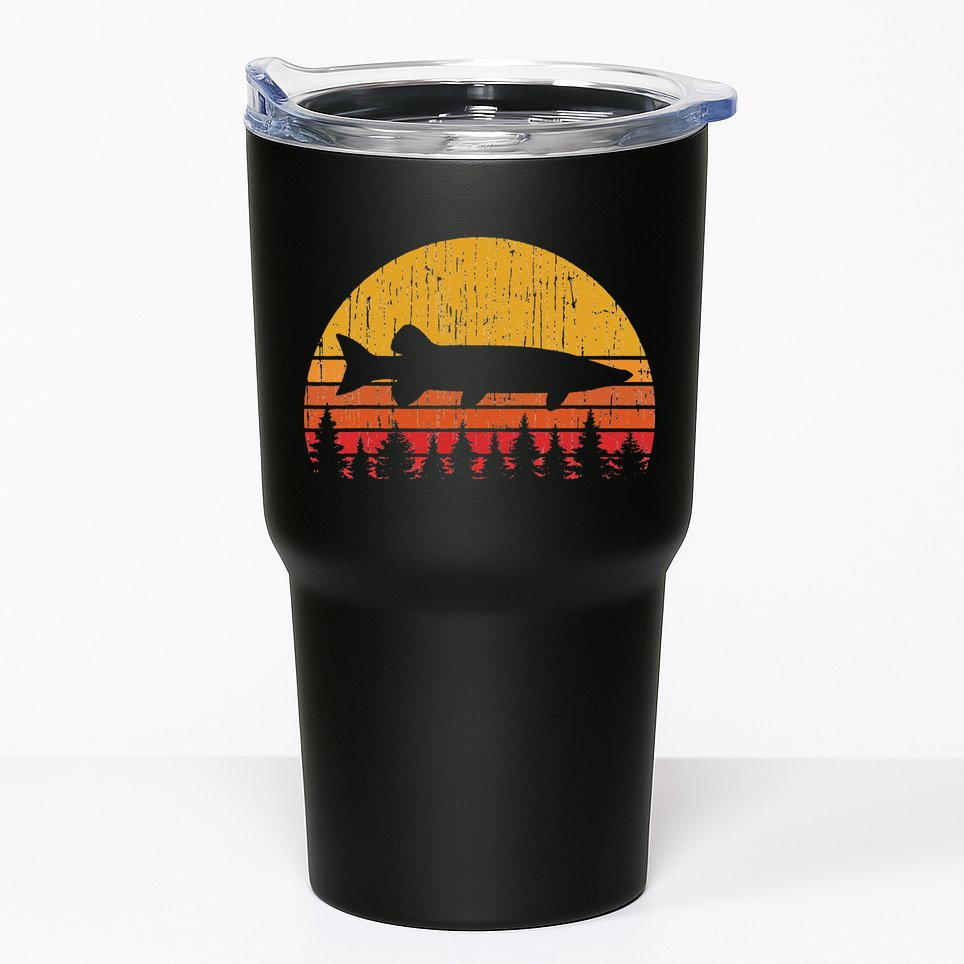 Muskie Fishing Retro Musky Fisherman Treeline Sunset Tumbler