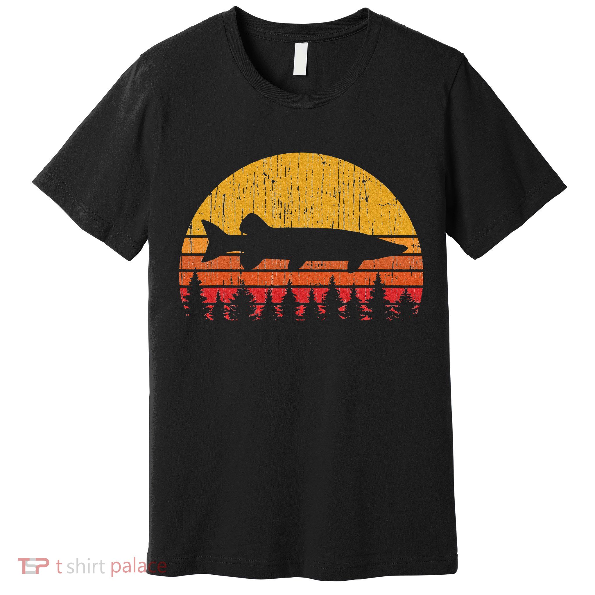 Muskie Fishing Retro Musky Fisherman Treeline Sunset Premium T-Shirt