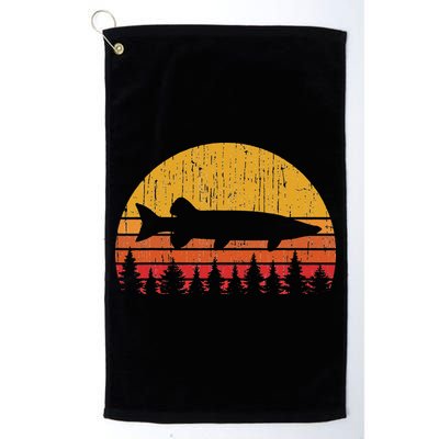 Muskie Fishing Retro Musky Fisherman Treeline Sunset Golf Towel
