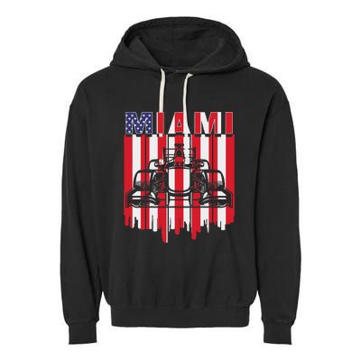 Miami Formula Racing Track Circuit United States Flag Garment-Dyed Fleece Hoodie