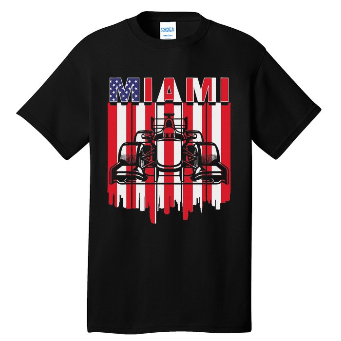 Miami Formula Racing Track Circuit United States Flag Tall T-Shirt