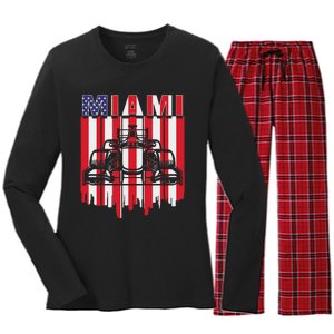 Miami Formula Racing Track Circuit United States Flag Women's Long Sleeve Flannel Pajama Set 