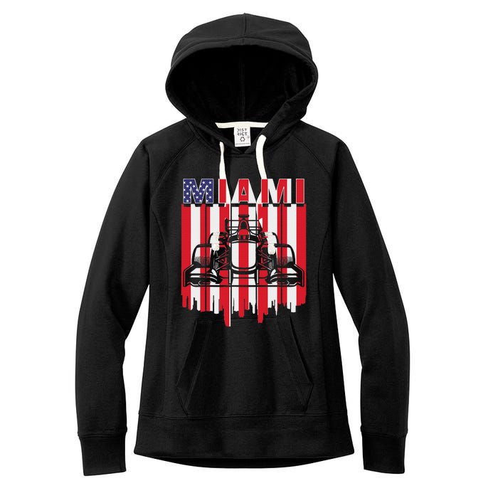 Miami Formula Racing Track Circuit United States Flag Women's Fleece Hoodie