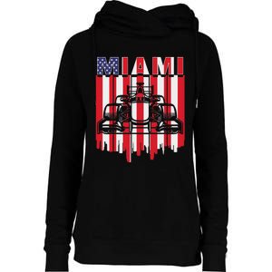 Miami Formula Racing Track Circuit United States Flag Womens Funnel Neck Pullover Hood