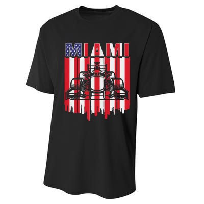 Miami Formula Racing Track Circuit United States Flag Performance Sprint T-Shirt