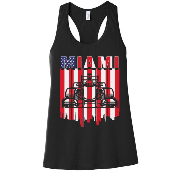 Miami Formula Racing Track Circuit United States Flag Women's Racerback Tank