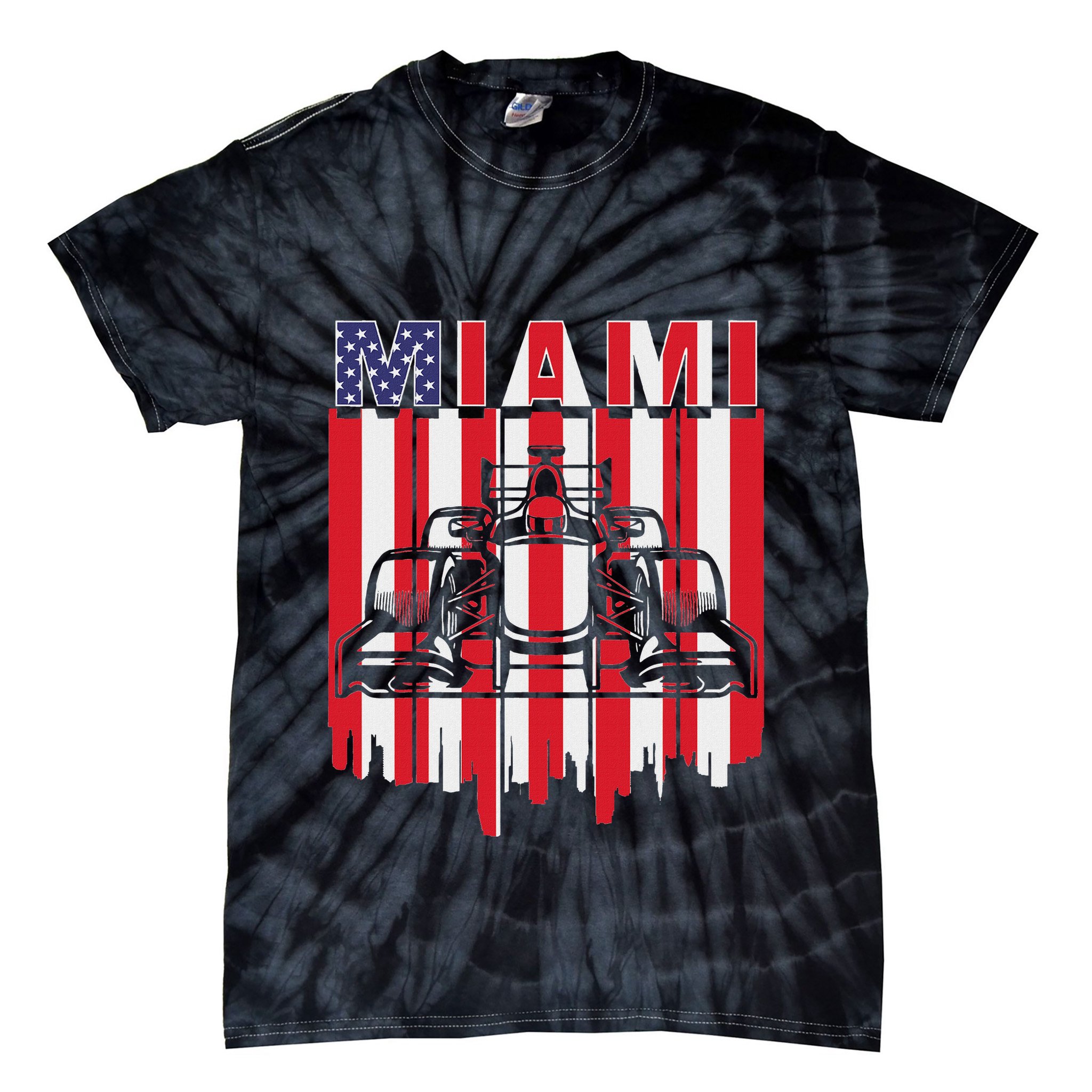 Miami Formula Racing Track Circuit United States Flag Tie-Dye T-Shirt
