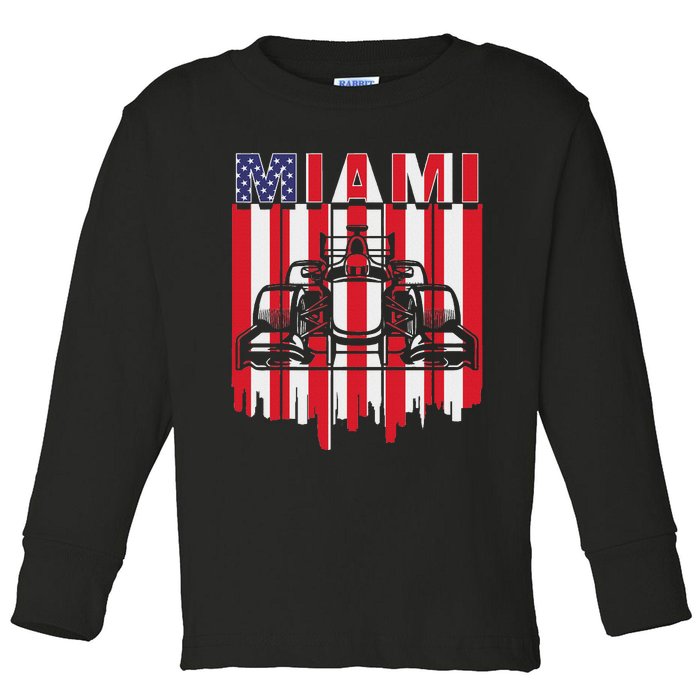 Miami Formula Racing Track Circuit United States Flag Toddler Long Sleeve Shirt