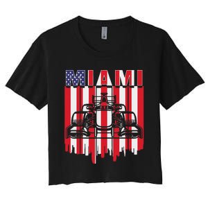 Miami Formula Racing Track Circuit United States Flag Women's Crop Top Tee