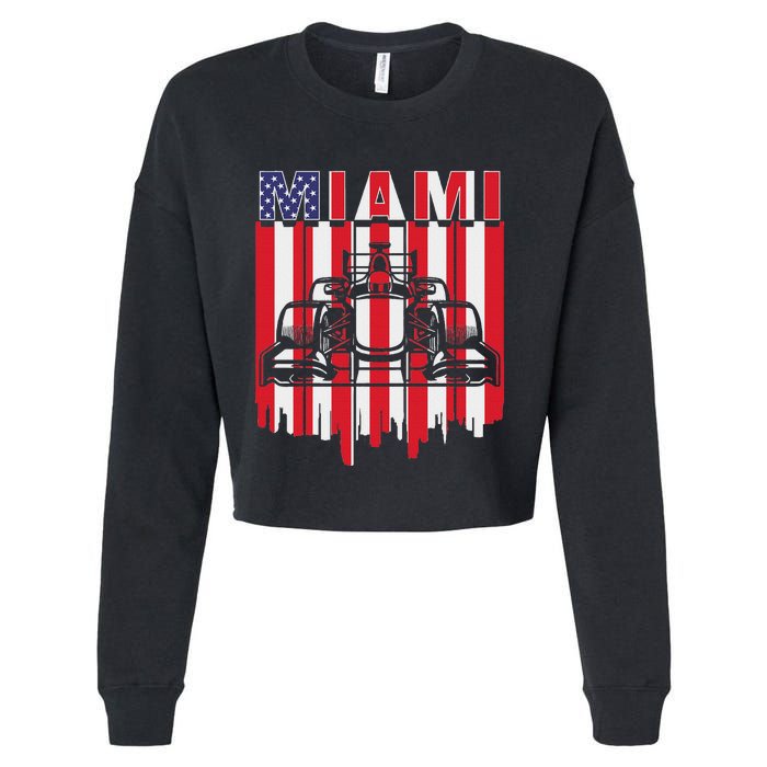 Miami Formula Racing Track Circuit United States Flag Cropped Pullover Crew