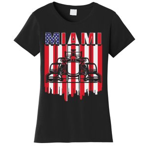 Miami Formula Racing Track Circuit United States Flag Women's T-Shirt