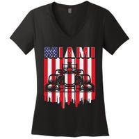 Miami Formula Racing Track Circuit United States Flag Women's V-Neck T-Shirt