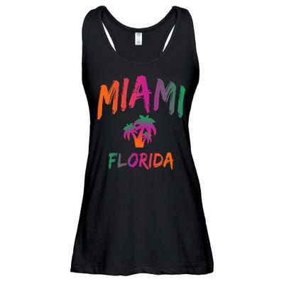 Miami Florida Retro Vintage Sunset Vaporwave Ladies Essential Flowy Tank