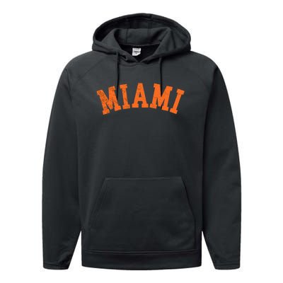 Miami Florida Retro Vintage Weathered Performance Fleece Hoodie