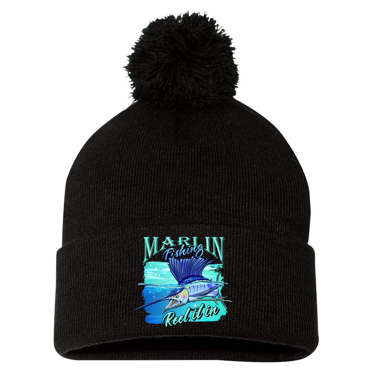 Marline Fishing Reel It In Pom Pom 12in Knit Beanie
