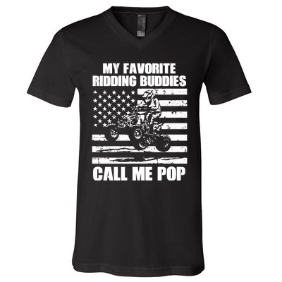 My Favorite Riding Buddies Call Me Pop ATV Rider Family Long Sleeve V-Neck T-Shirt